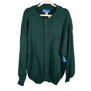 Express Plus Vintage 80s Dark Green Cardigan Sweater Size 40 Knit Retro Cozy